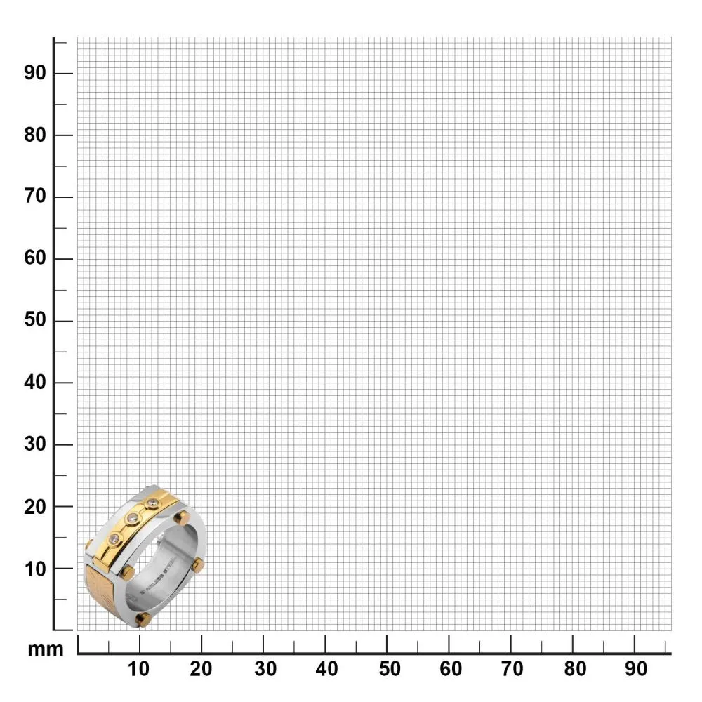 0.02 Carat Clear Genuine Diamond Gold IP Steel Intricate Carved Pattern Ring