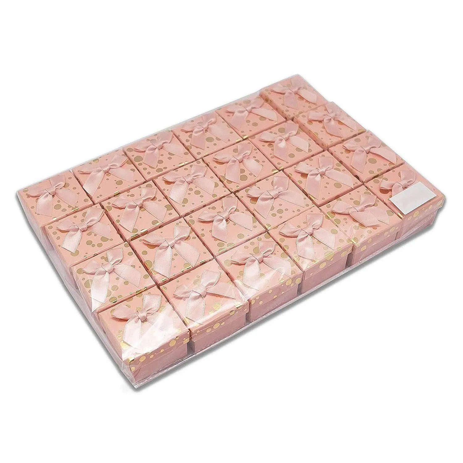 1 3/4" x 1 3/4" Pink and Gold Polka Dot Cardboard Ribbon Bow Jewelry Box