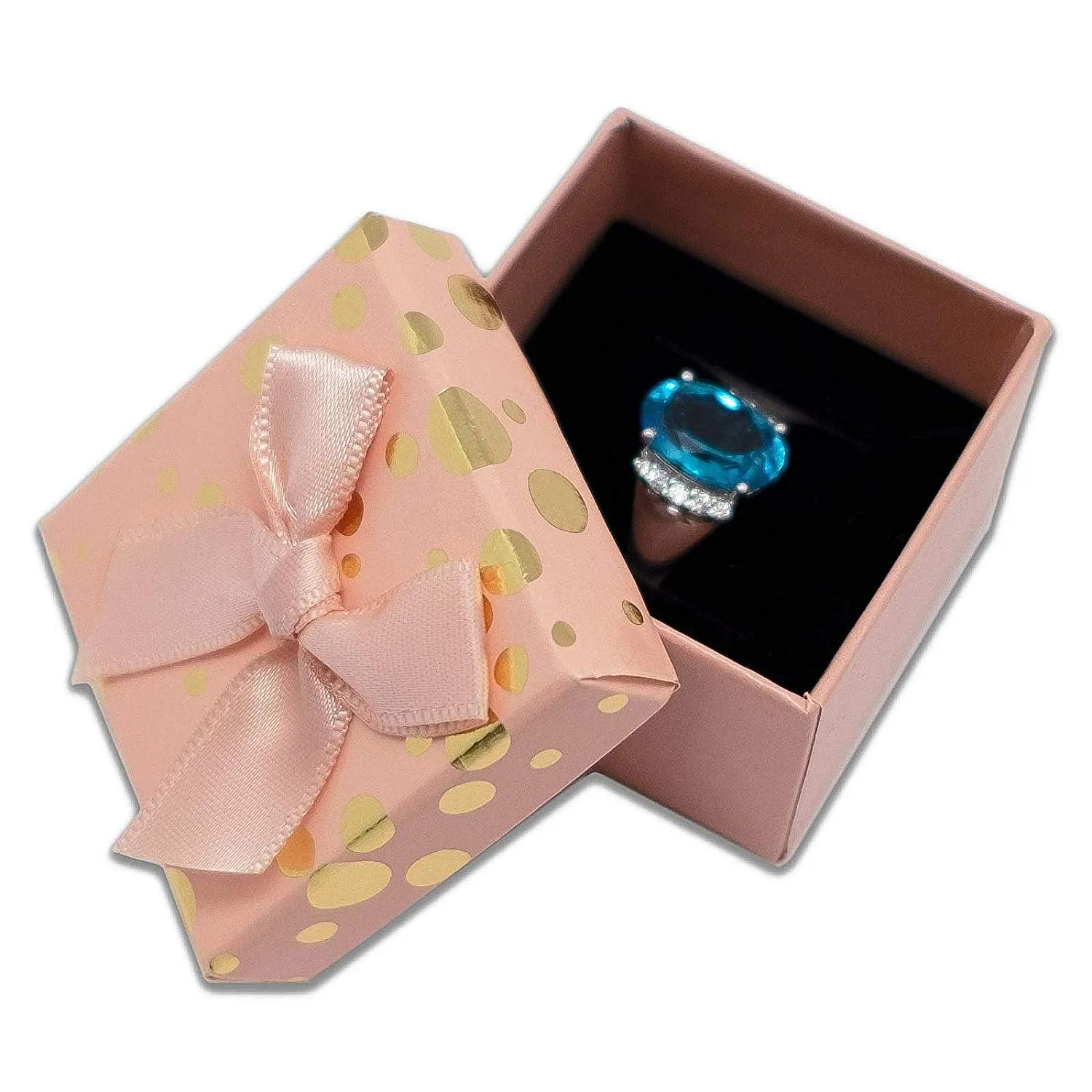 1 3/4" x 1 3/4" Pink and Gold Polka Dot Cardboard Ribbon Bow Jewelry Box