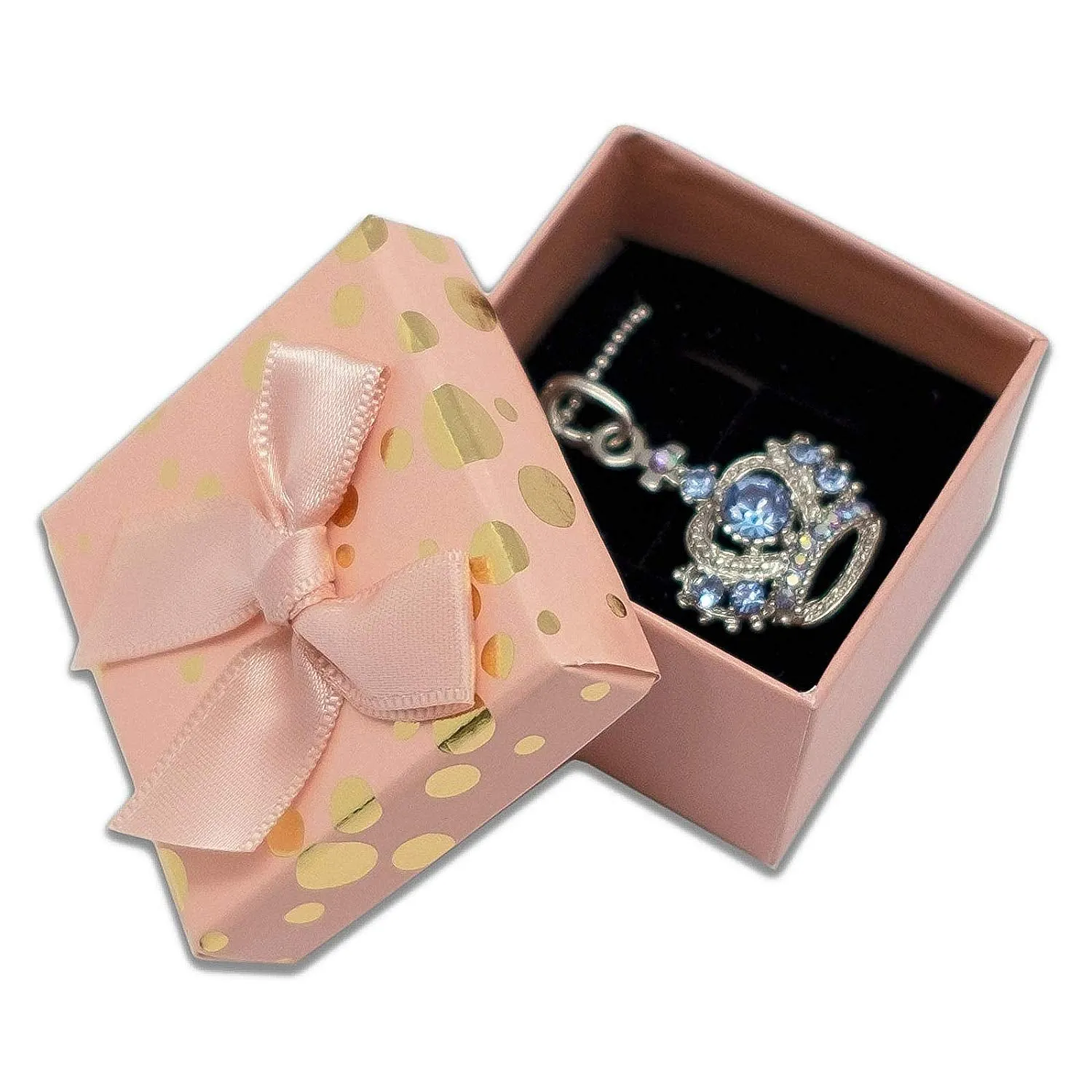1 3/4" x 1 3/4" Pink and Gold Polka Dot Cardboard Ribbon Bow Jewelry Box