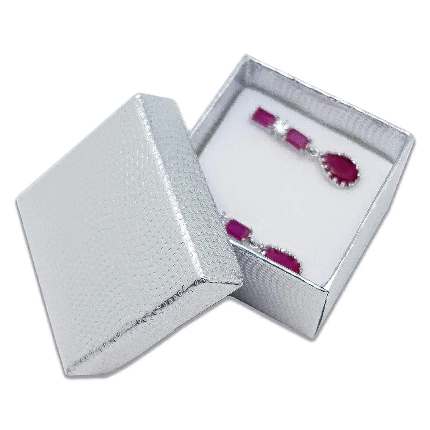 1 3/4" x 1 3/4" Silver Cardboard Jewelry Box with White Velvet Insert
