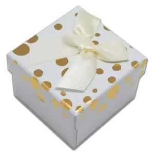 1 3/4" x 1 3/4" White and Gold Polka Dot Cardboard Ribbon Bow Jewelry Box