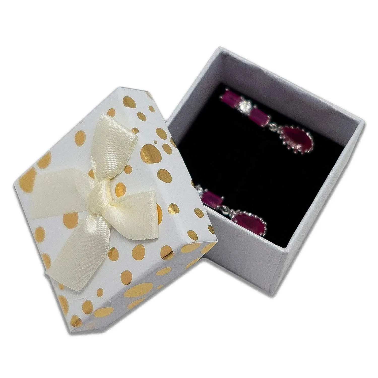 1 3/4" x 1 3/4" White and Gold Polka Dot Cardboard Ribbon Bow Jewelry Box