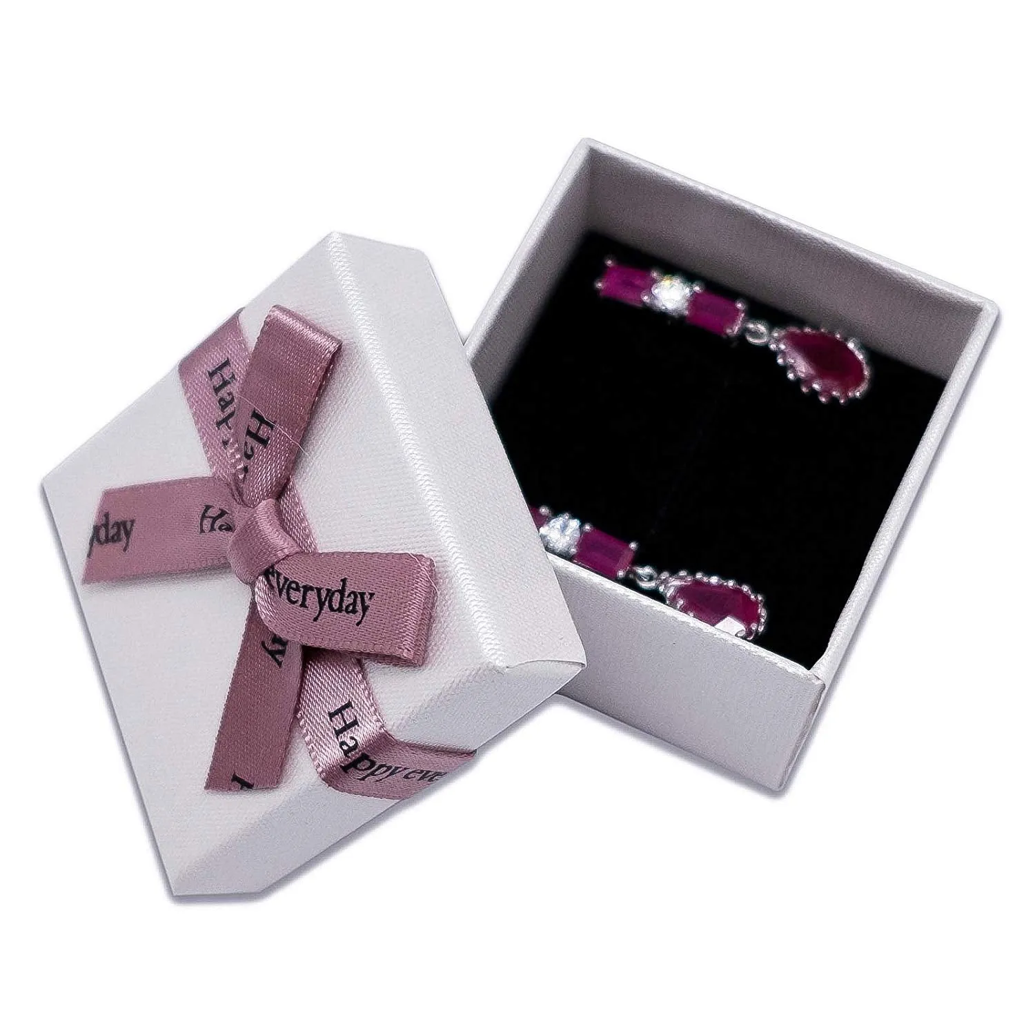 1 3/4" x 1 3/4" White Linen Paper Cardboard Ribbon Bow Jewelry Box