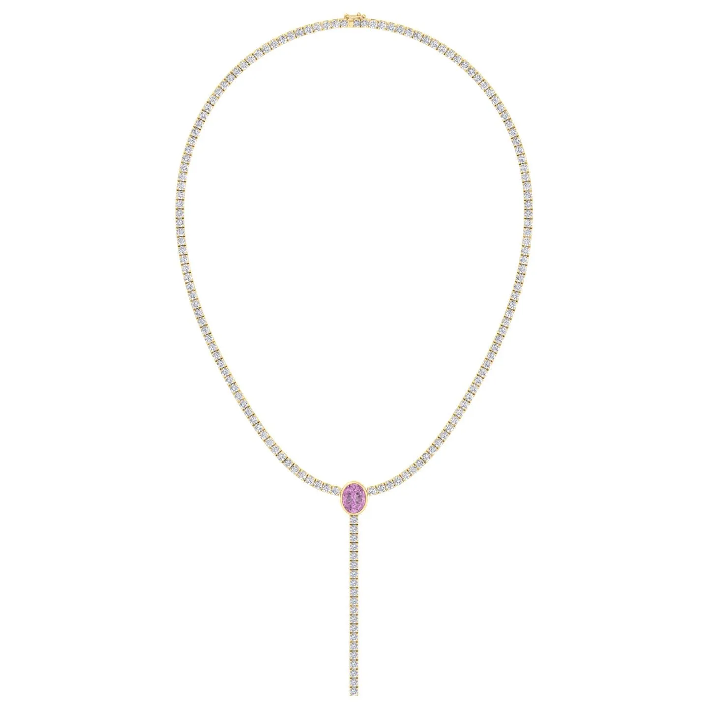 10.50CT T.W Round Natural Diamond Lariat Tennis Necklace with Natural Pink Sapphire Centerpiece