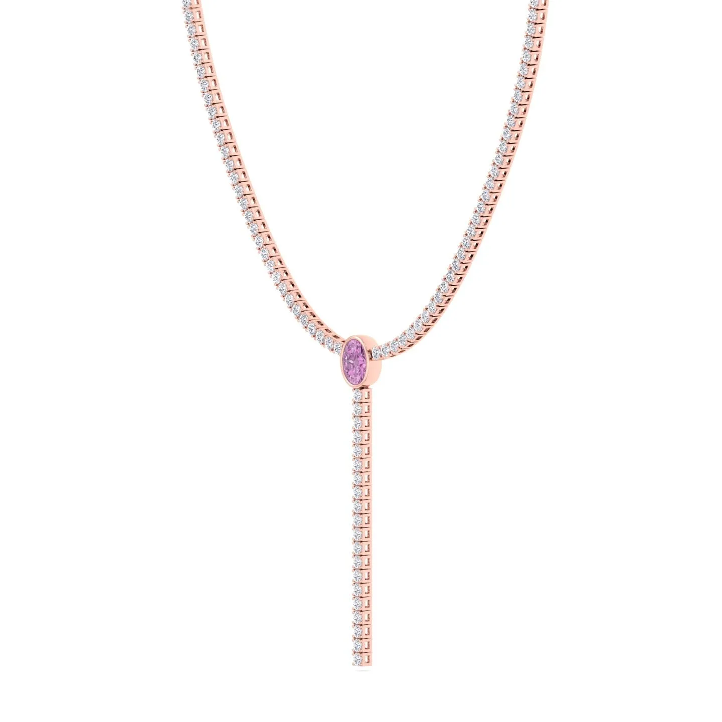 10.50CT T.W Round Natural Diamond Lariat Tennis Necklace with Natural Pink Sapphire Centerpiece