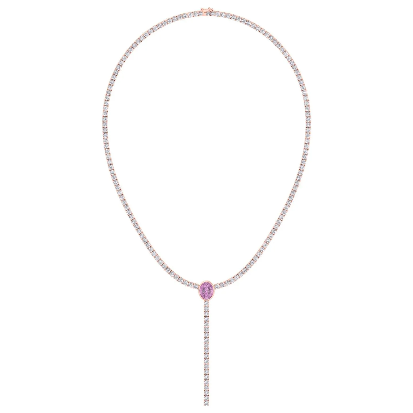 10.50CT T.W Round Natural Diamond Lariat Tennis Necklace with Natural Pink Sapphire Centerpiece