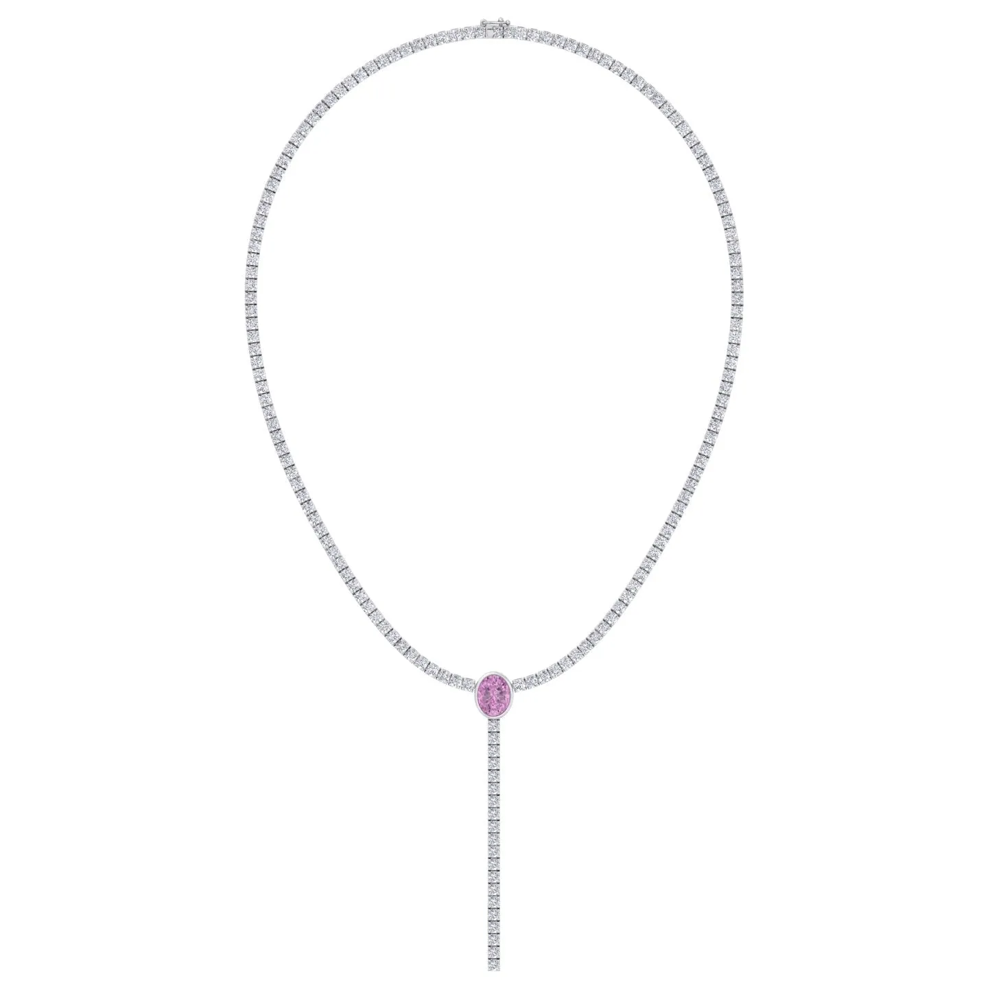 10.50CT T.W Round Natural Diamond Lariat Tennis Necklace with Natural Pink Sapphire Centerpiece