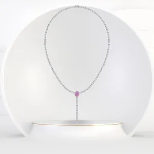 10.50CT T.W Round Natural Diamond Lariat Tennis Necklace with Natural Pink Sapphire Centerpiece
