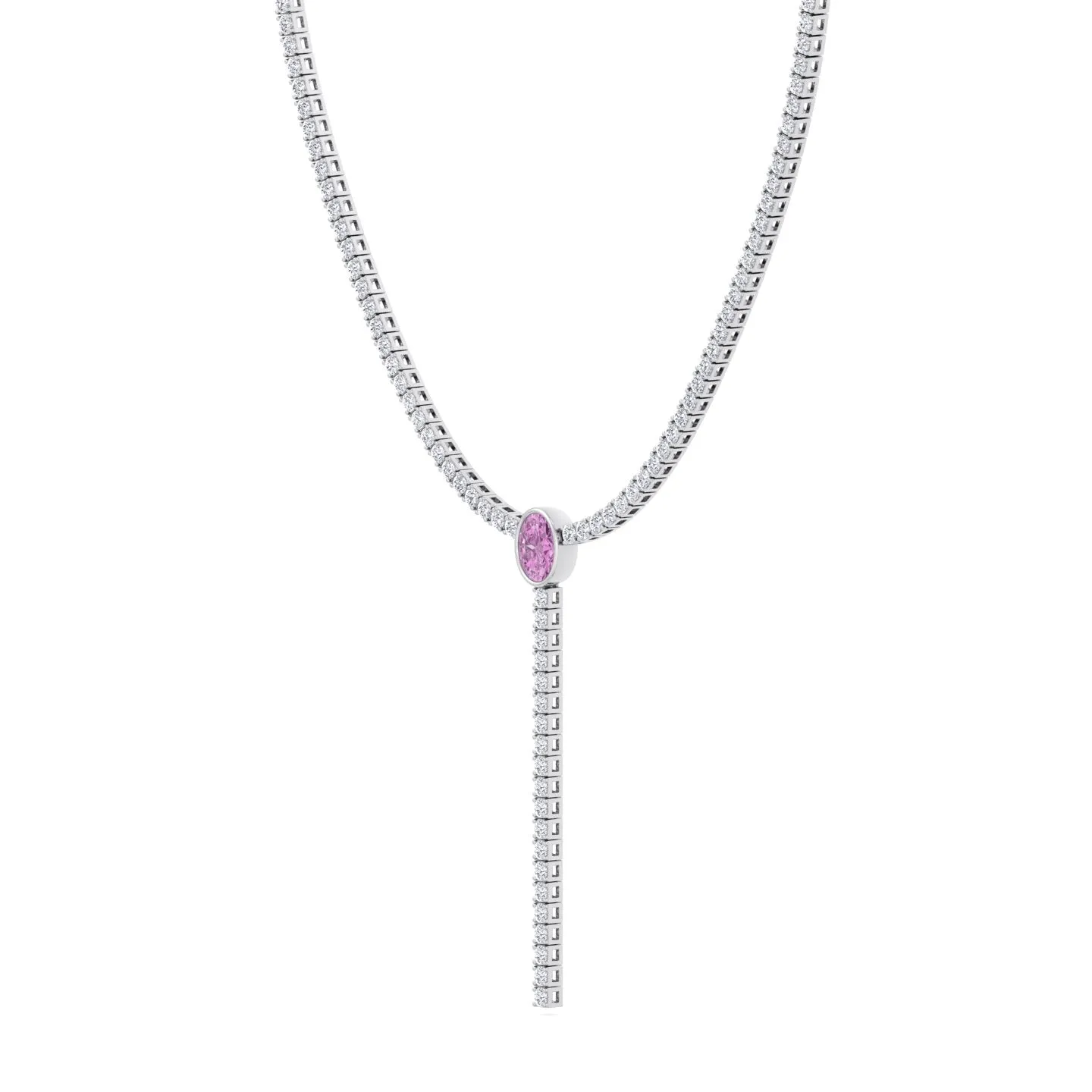 10.50CT T.W Round Natural Diamond Lariat Tennis Necklace with Natural Pink Sapphire Centerpiece