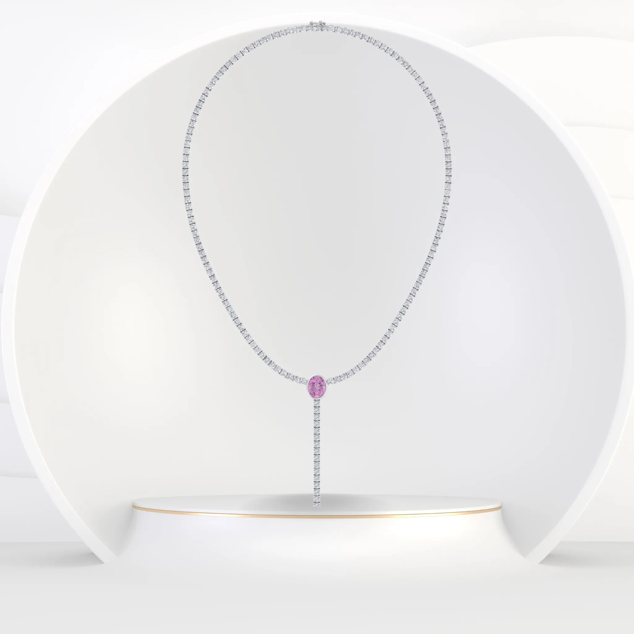 10.50CT T.W Round Natural Diamond Lariat Tennis Necklace with Natural Pink Sapphire Centerpiece