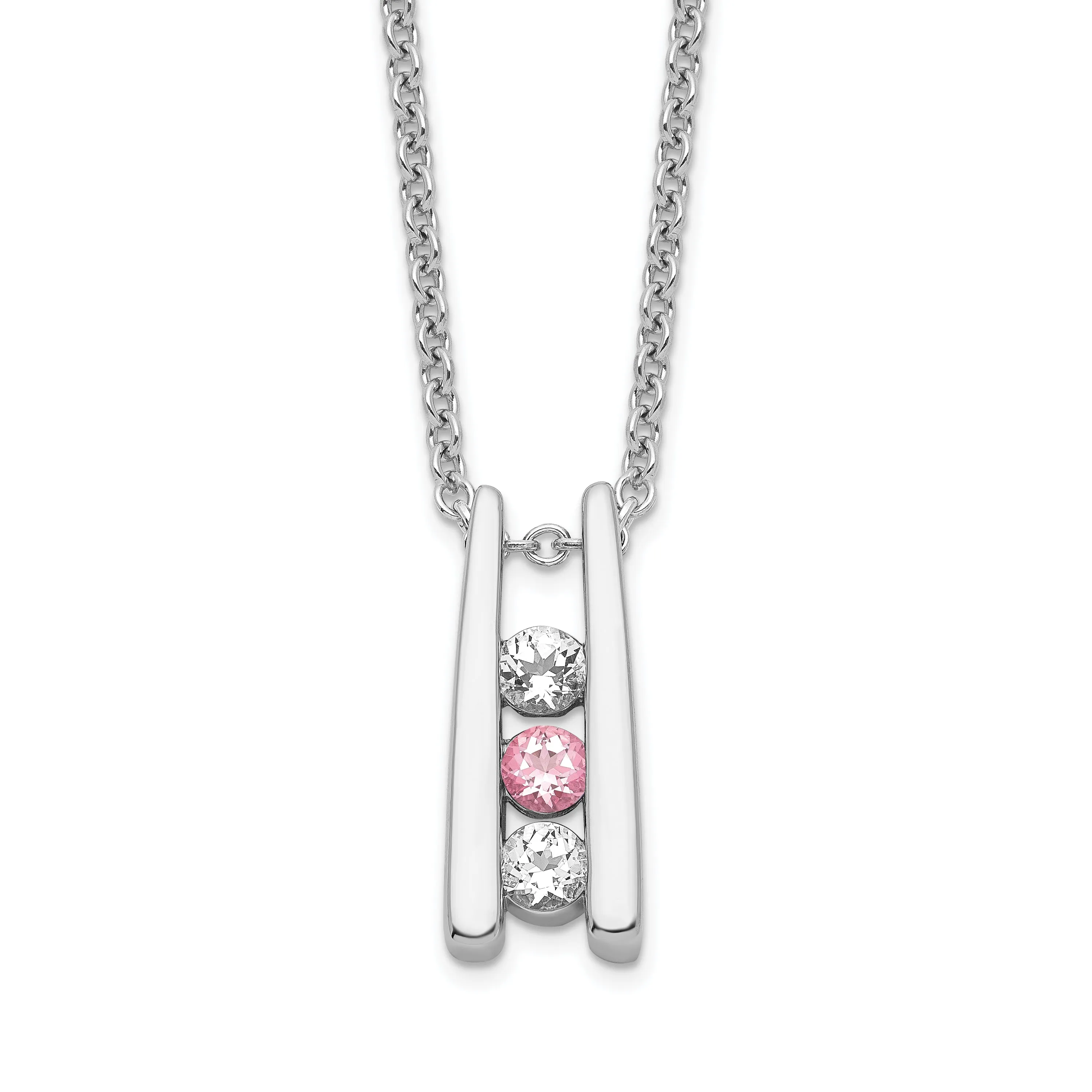10K White Gold Swarovski Topaz Necklace with Pink Accent and Extender