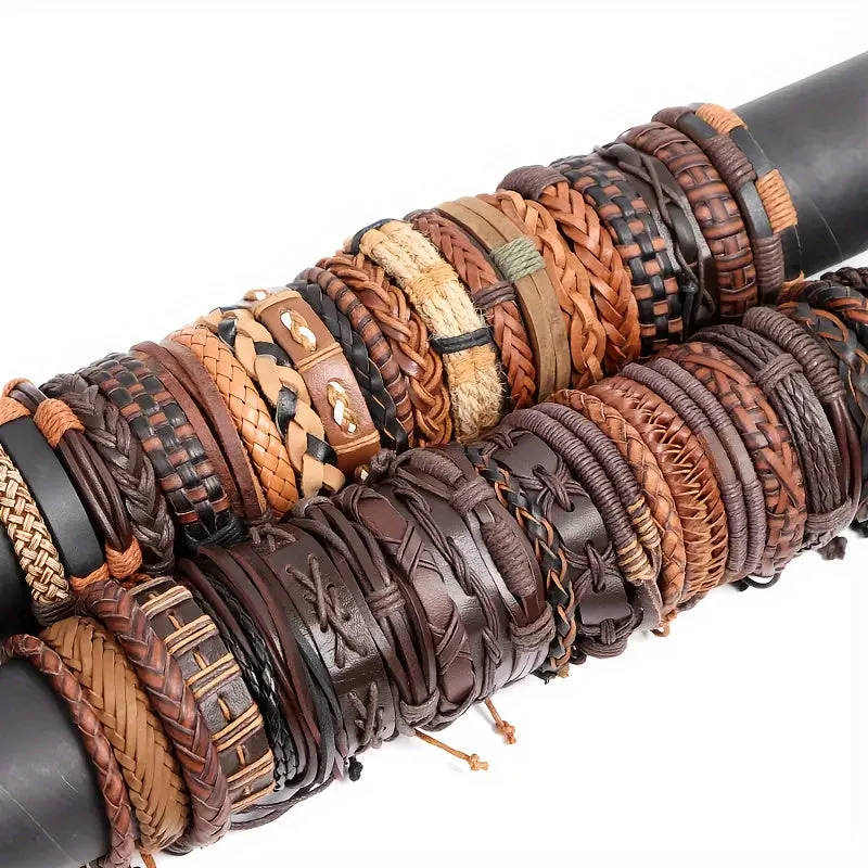10pcs Mixed Leather Bracelets For Men And Women, Assorted Varieties