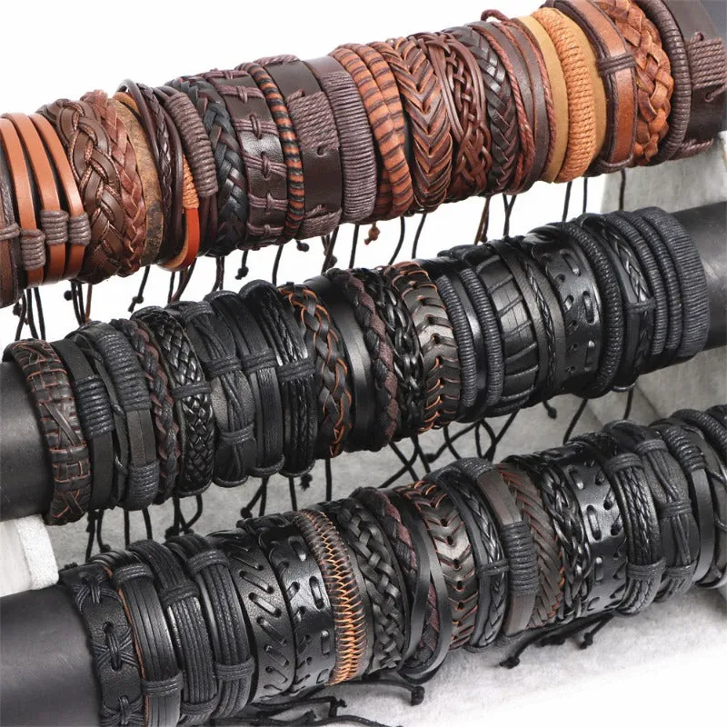 10pcs Mixed Leather Bracelets For Men And Women, Assorted Varieties