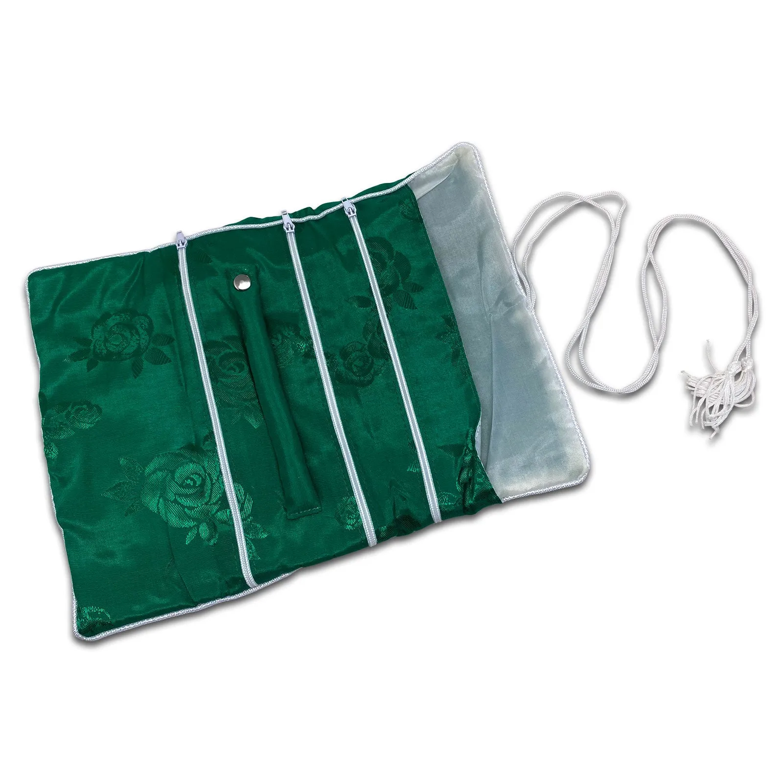 11 1/2" x 8 1/2" Green Floral Pattern Jewelry Case Roll