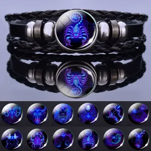 12 Zodiac Signs Constellation Charm Multilayer Weave leather Bracelet & Bangle