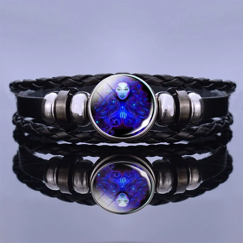 12 Zodiac Signs Constellation Charm Multilayer Weave leather Bracelet & Bangle