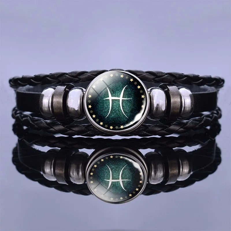 12 Zodiac Signs Constellation Charm Multilayer Weave leather Bracelet & Bangle