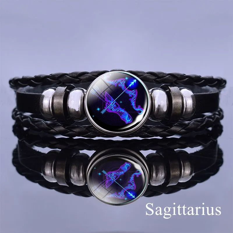 12 Zodiac Signs Constellation Charm Multilayer Weave leather Bracelet & Bangle