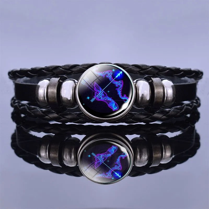 12 Zodiac Signs Constellation Charm Multilayer Weave leather Bracelet & Bangle