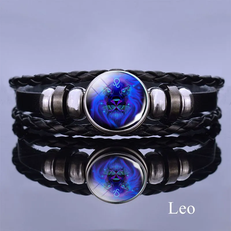 12 Zodiac Signs Constellation Charm Multilayer Weave leather Bracelet & Bangle