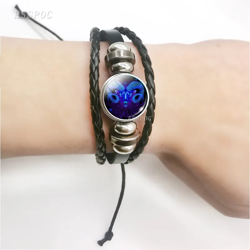 12 Zodiac Signs Constellation Charm Multilayer Weave leather Bracelet & Bangle