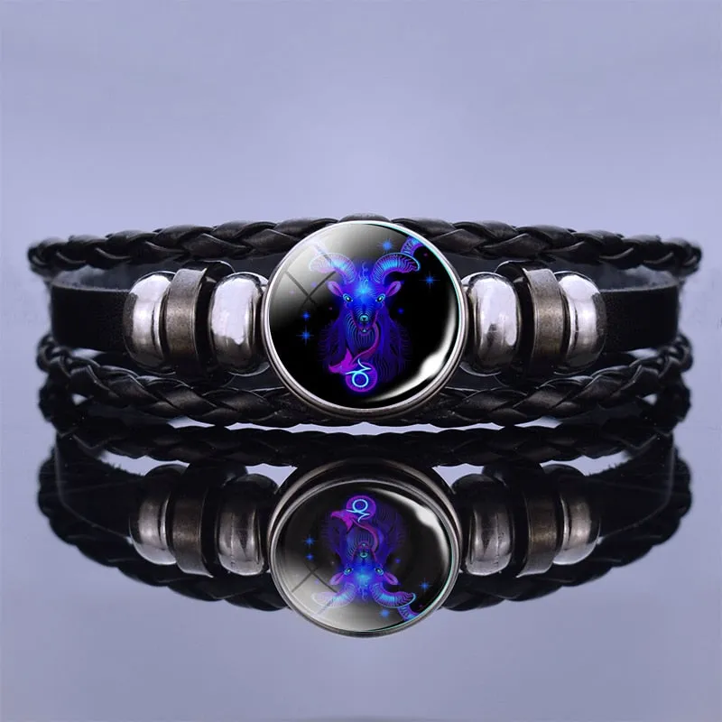 12 Zodiac Signs Constellation Charm Multilayer Weave leather Bracelet & Bangle