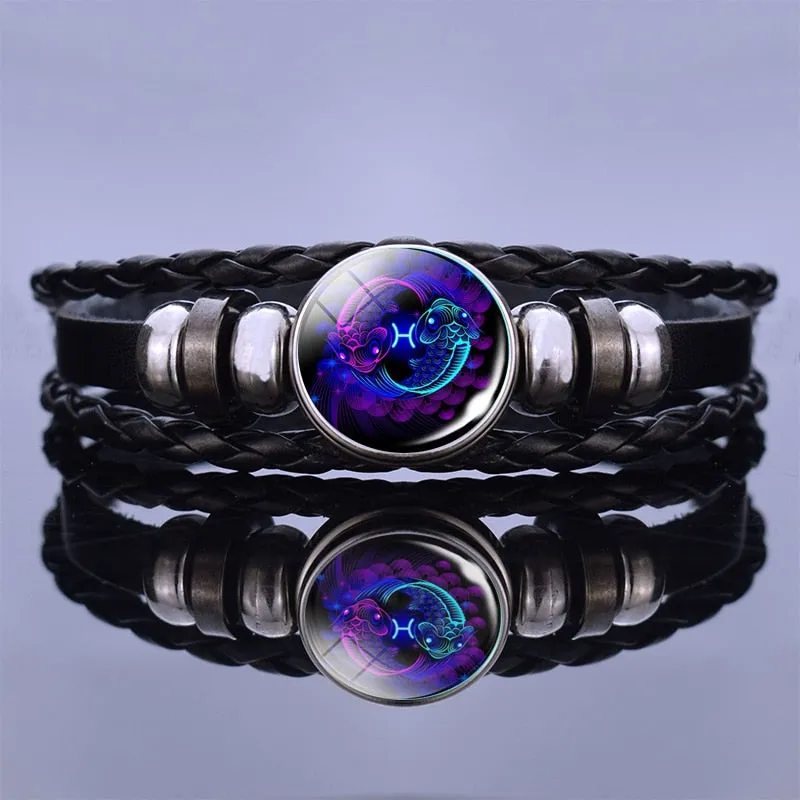 12 Zodiac Signs Constellation Charm Multilayer Weave leather Bracelet & Bangle