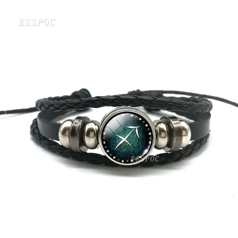 12 Zodiac Signs Constellation Charm Multilayer Weave leather Bracelet & Bangle