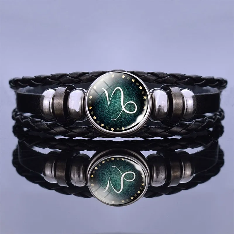 12 Zodiac Signs Constellation Charm Multilayer Weave leather Bracelet & Bangle