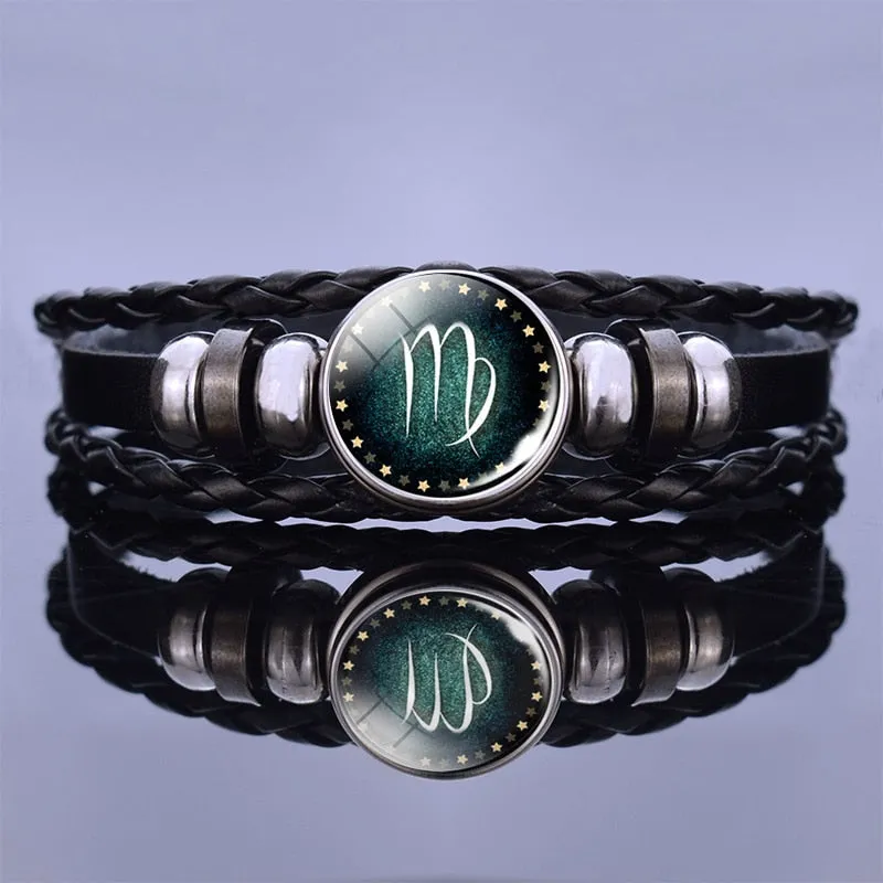 12 Zodiac Signs Constellation Charm Multilayer Weave leather Bracelet & Bangle