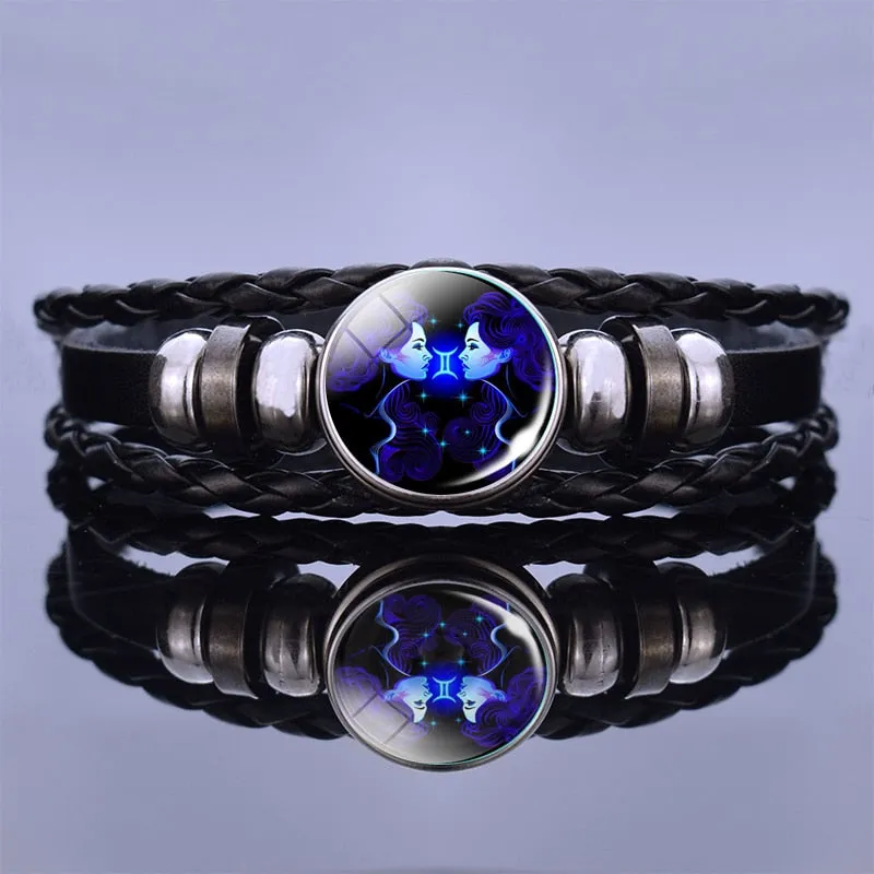 12 Zodiac Signs Constellation Charm Multilayer Weave leather Bracelet & Bangle