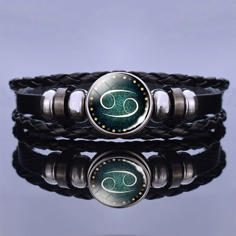 12 Zodiac Signs Constellation Charm Multilayer Weave leather Bracelet & Bangle