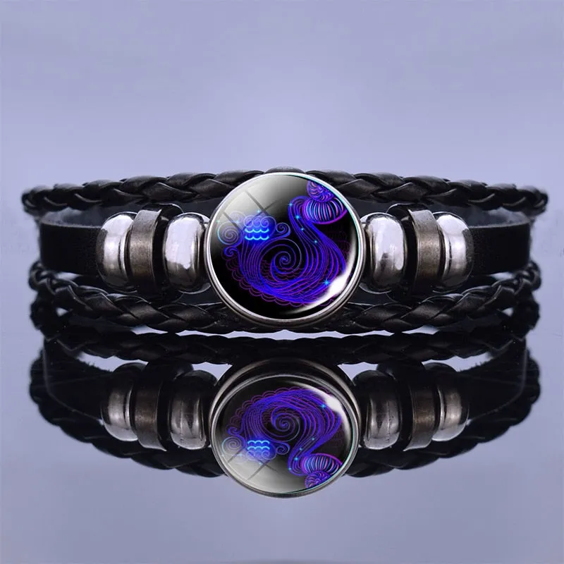 12 Zodiac Signs Constellation Charm Multilayer Weave leather Bracelet & Bangle