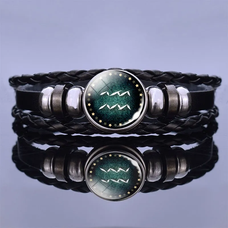 12 Zodiac Signs Constellation Charm Multilayer Weave leather Bracelet & Bangle
