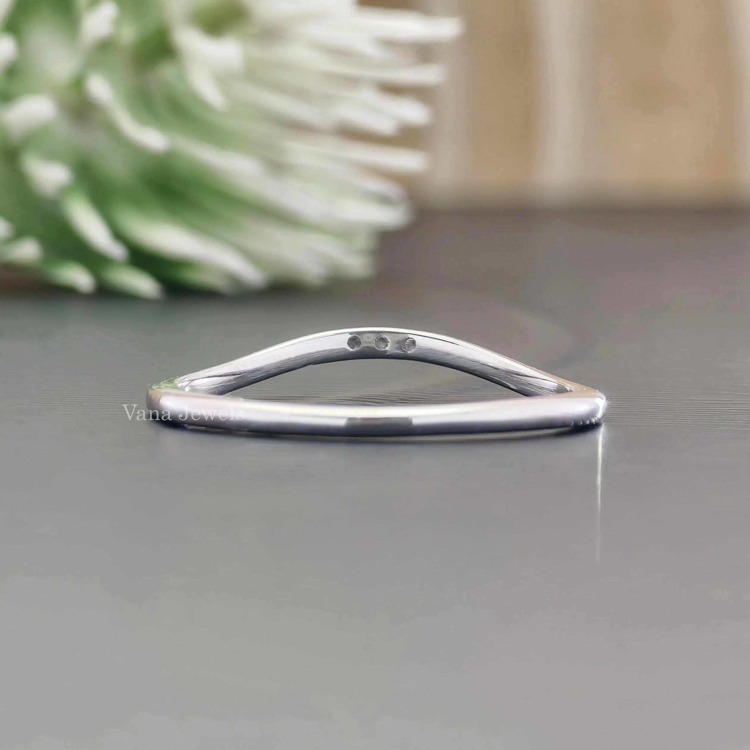 1.20 MM Round Cut Moissanite Curved Wedding Band, Three Stone Diamond Stacking Band.