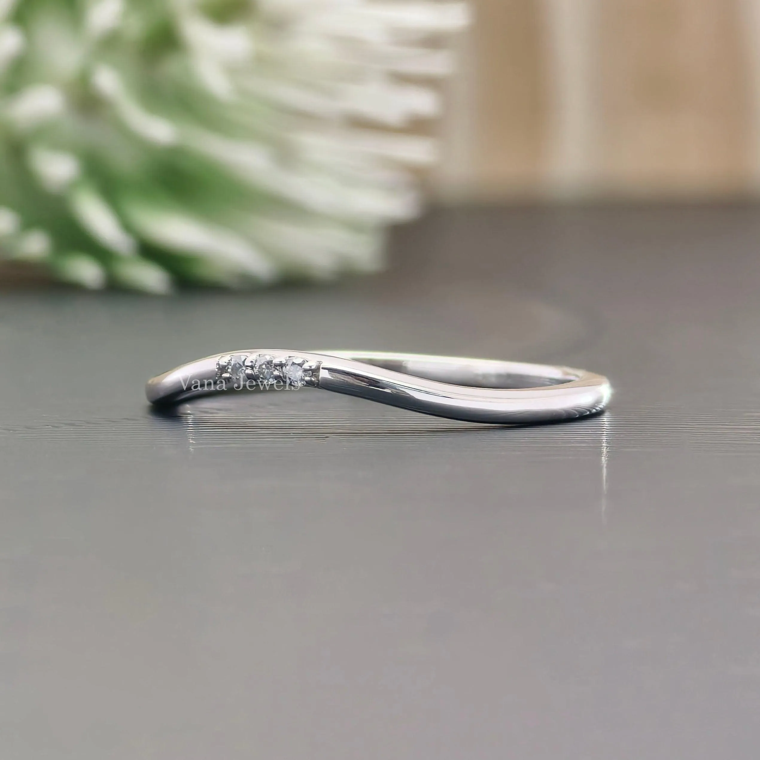 1.20 MM Round Cut Moissanite Curved Wedding Band, Three Stone Diamond Stacking Band.
