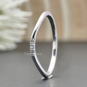 1.20 MM Round Cut Moissanite Curved Wedding Band, Three Stone Diamond Stacking Band.