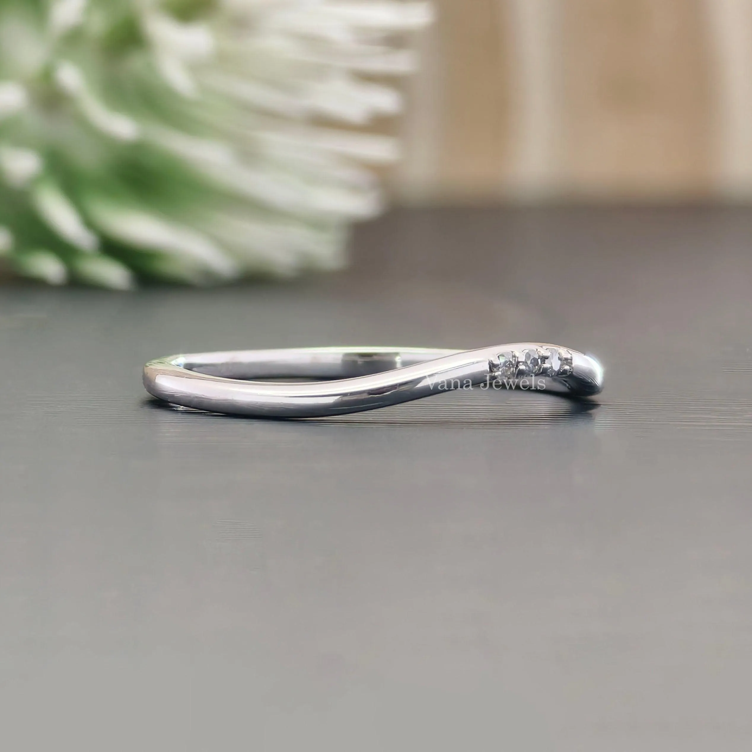 1.20 MM Round Cut Moissanite Curved Wedding Band, Three Stone Diamond Stacking Band.