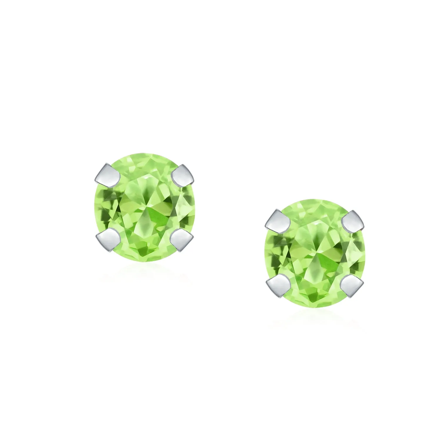 1.4CT Round Gemstone Peridot Stud Earrings Real 14K White Gold