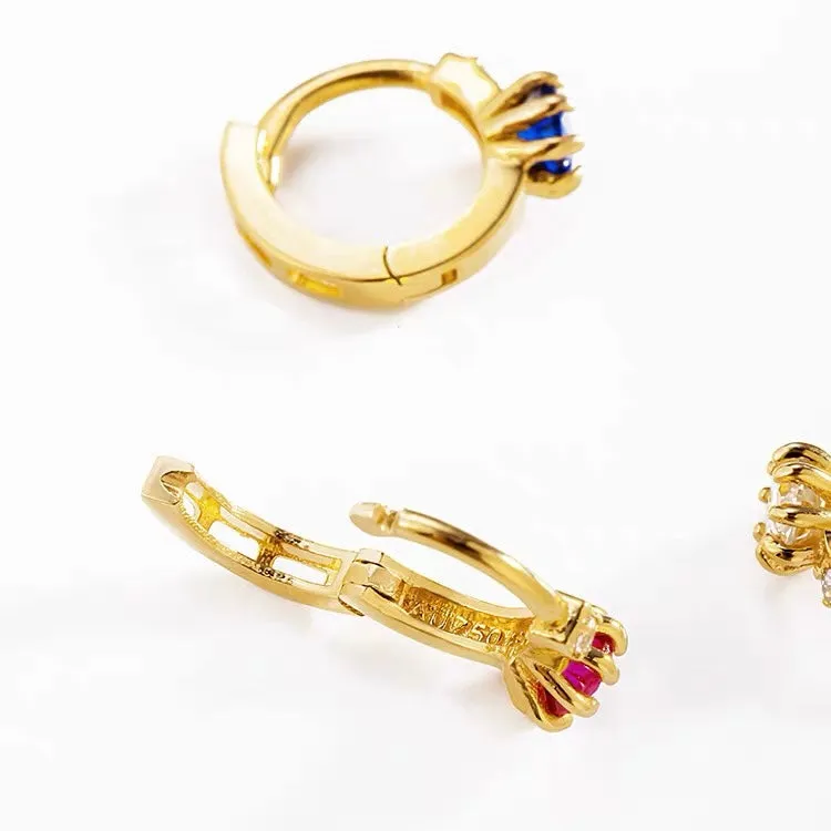 14k 6mm Gemstone Cartilage Hoop Earrings
