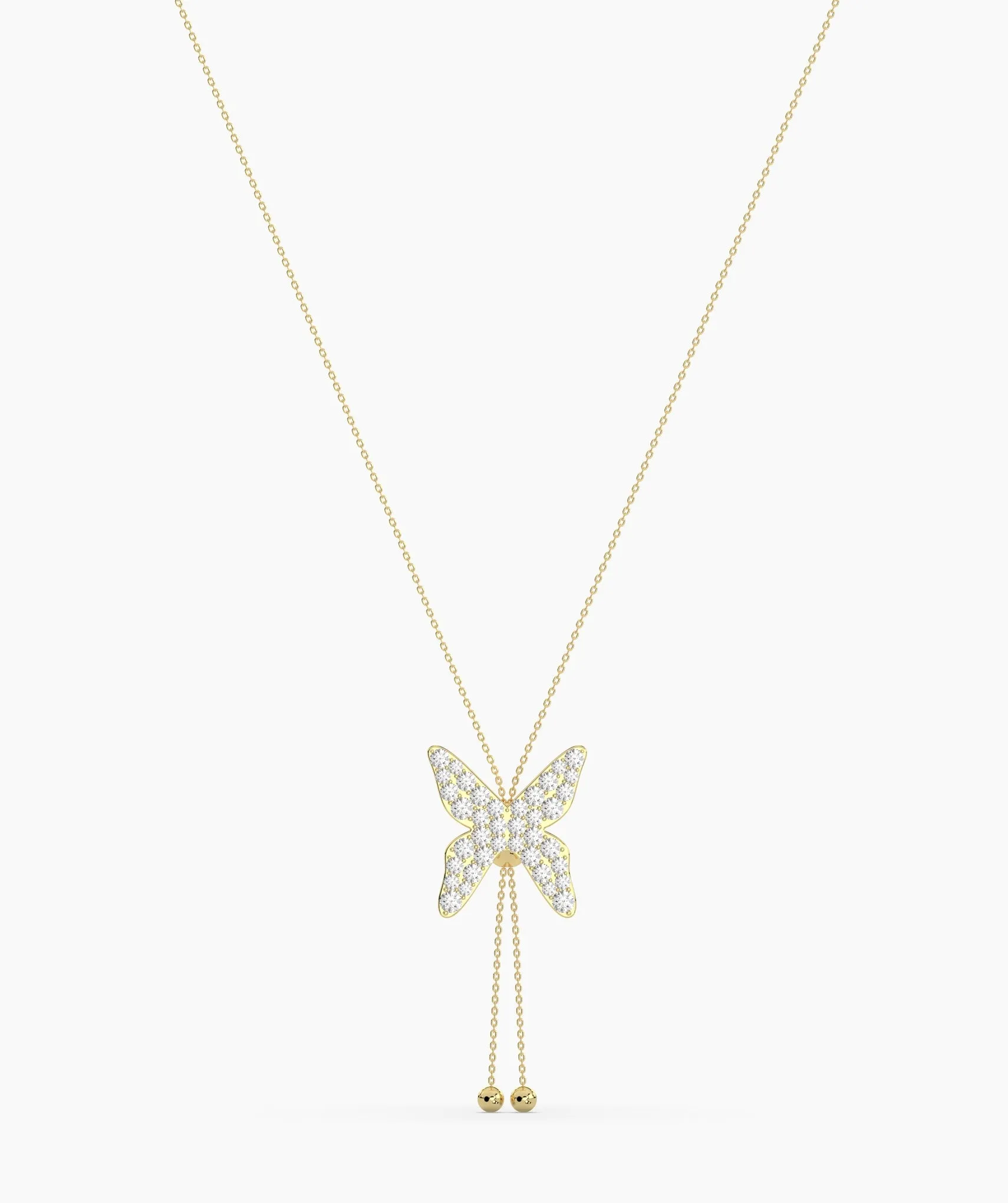 14K Gold Diamond Butterfly Lariat Necklace