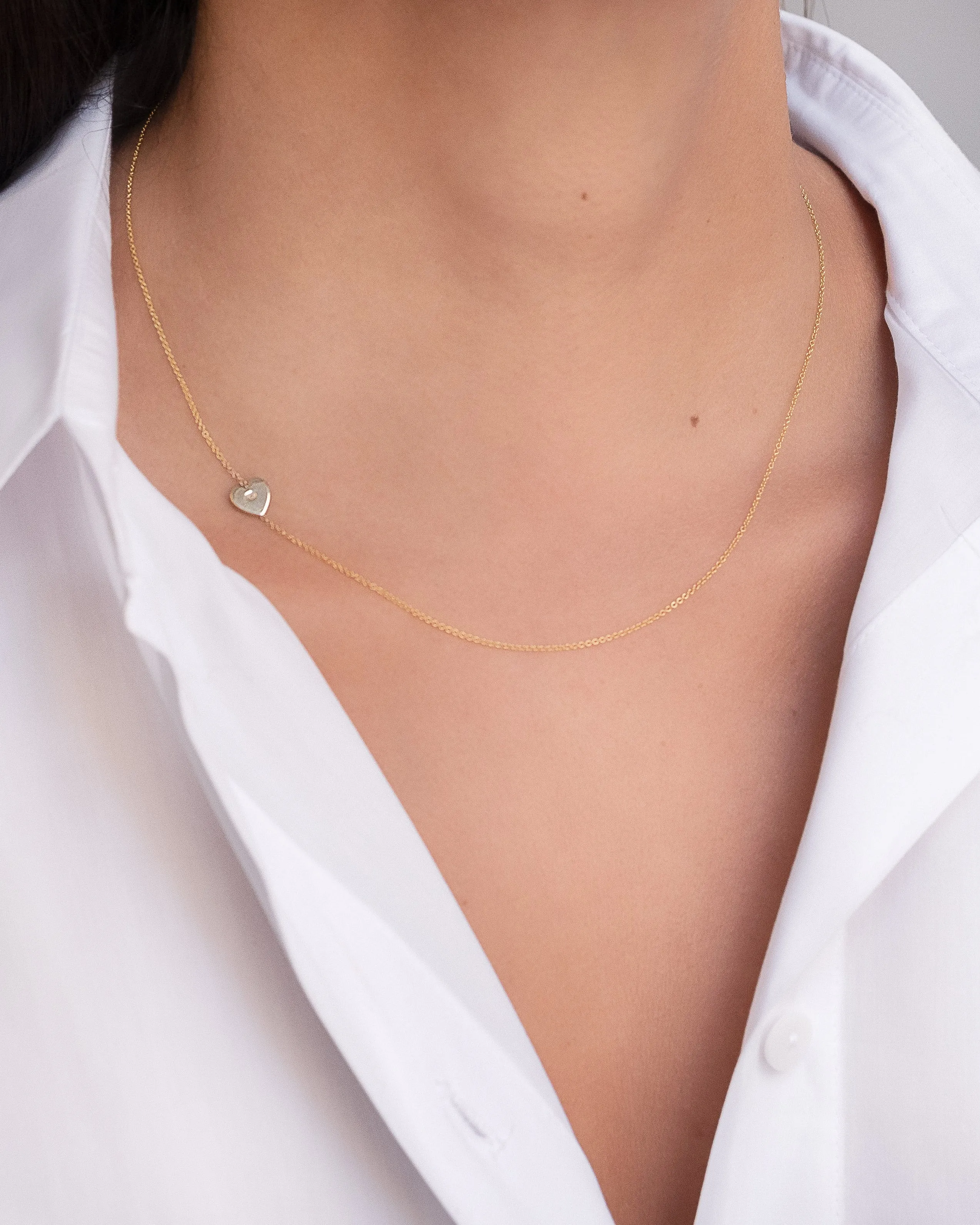 14k Gold Diamond Heart Asymmetrical Necklace