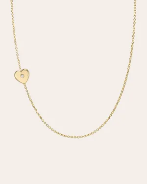 14k Gold Diamond Heart Asymmetrical Necklace