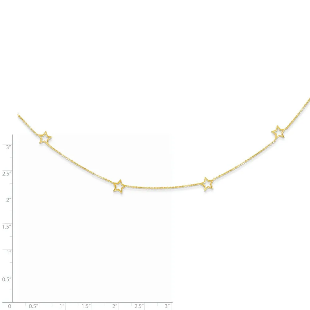 **14K Gold Fancy Necklace with Polished Star and Adjustable Extension**