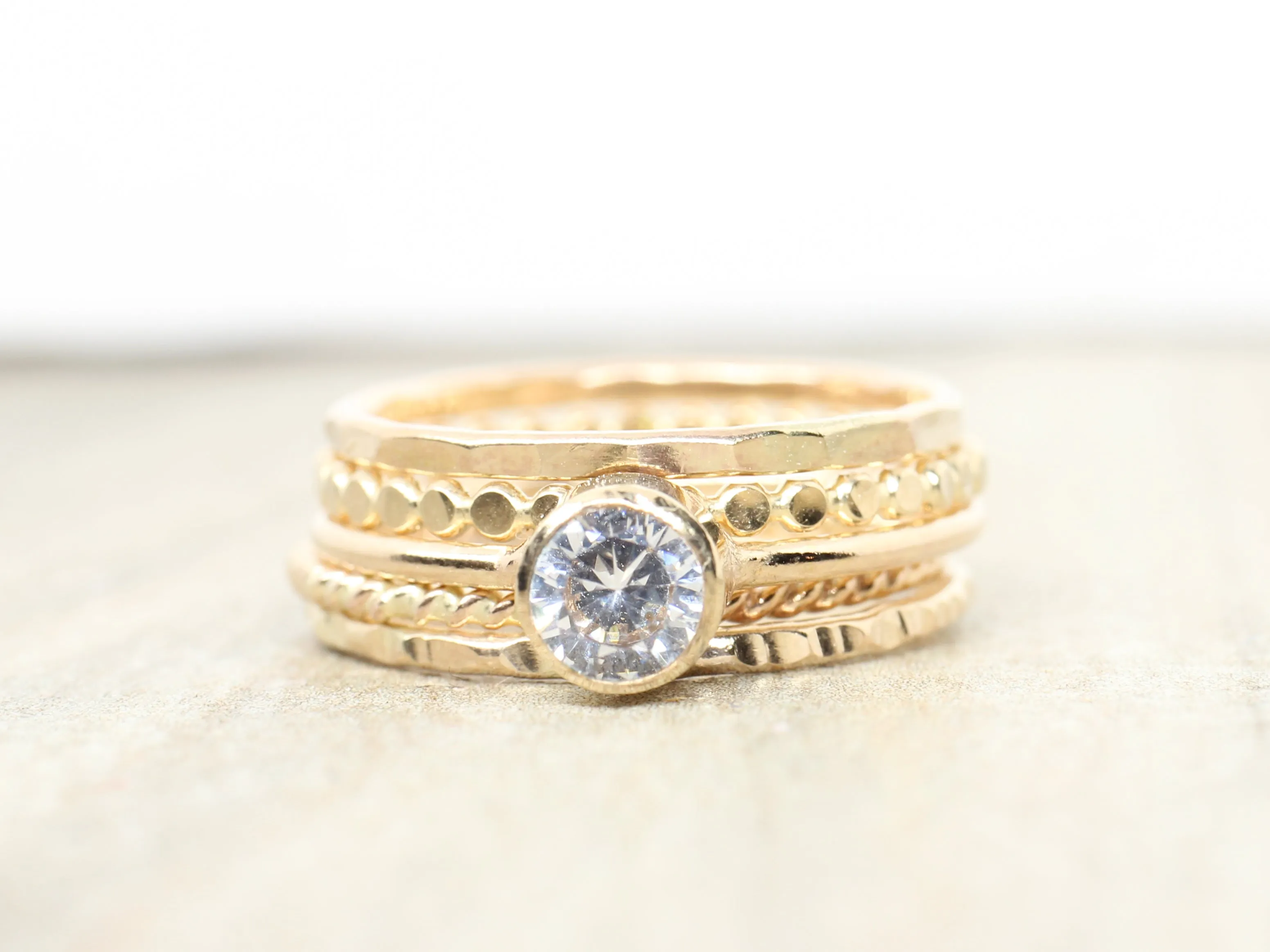 14K Gold Filled Cubic Zirconia Stacking Ring Set