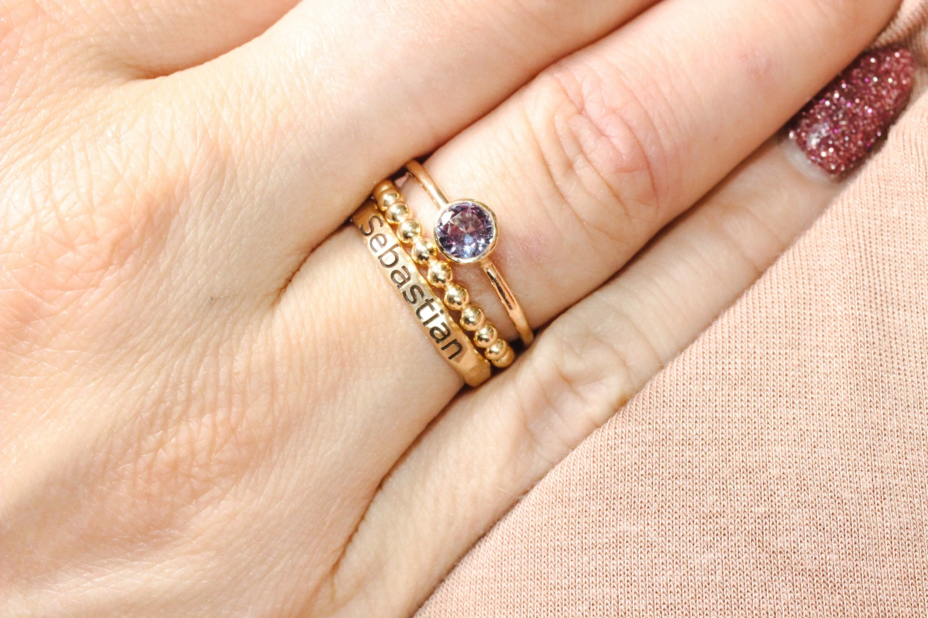 14K Gold Filled Lab Sapphire Stacking Ring