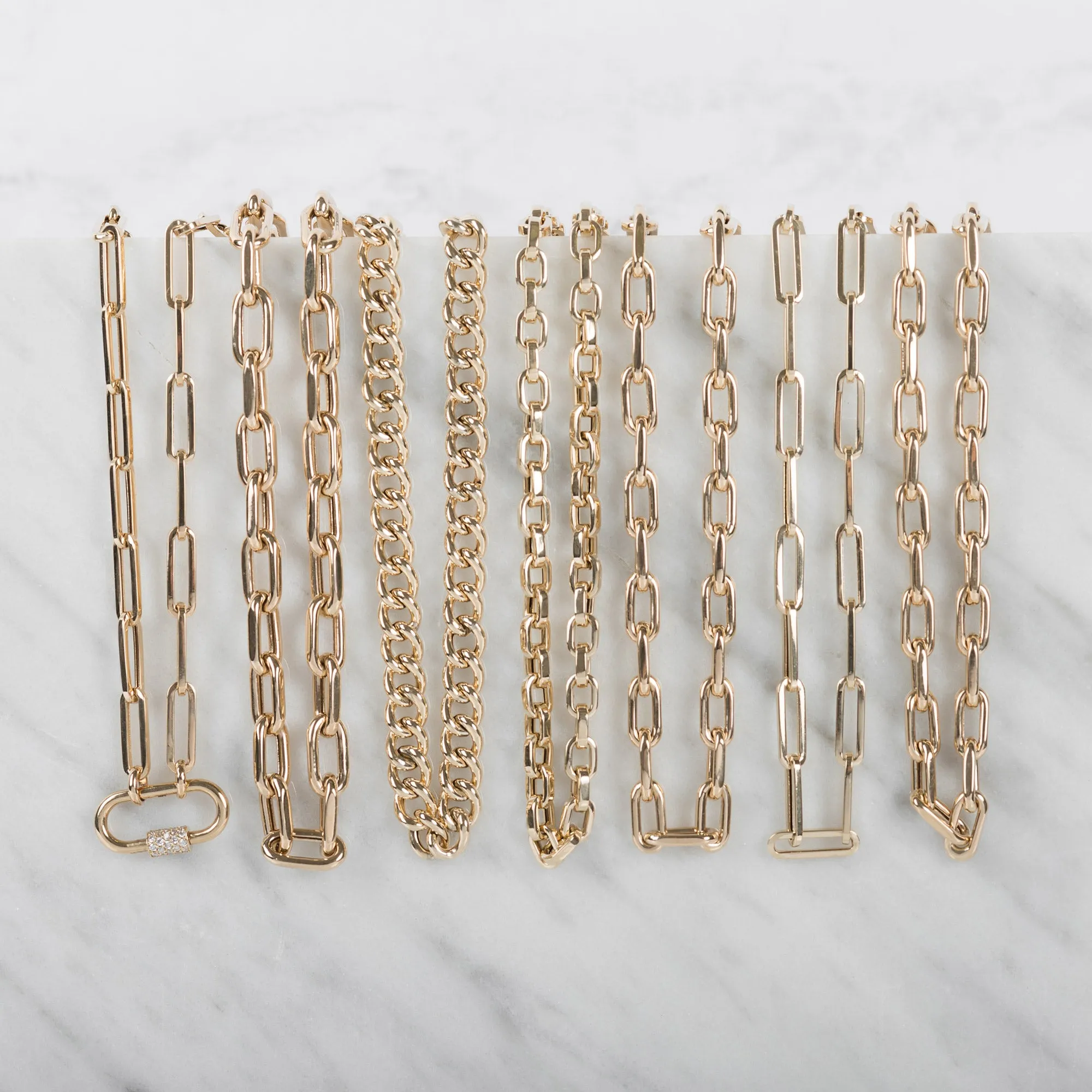 14k Gold Large Paper Clip Chain with Diamond Carabiner Necklace