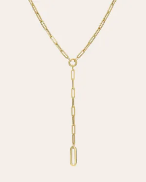 14k Gold Large Paper Clip Lariat Necklace