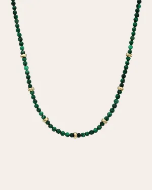 14K Gold Malachite Segment Bead Necklace
